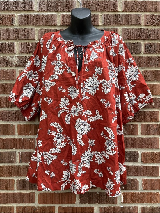 Lane Bryant Tops - Lane Bryant Sz 22 Rust Floral Cotton Classic Raglan Elbow Sleeve Tie Neck Top
